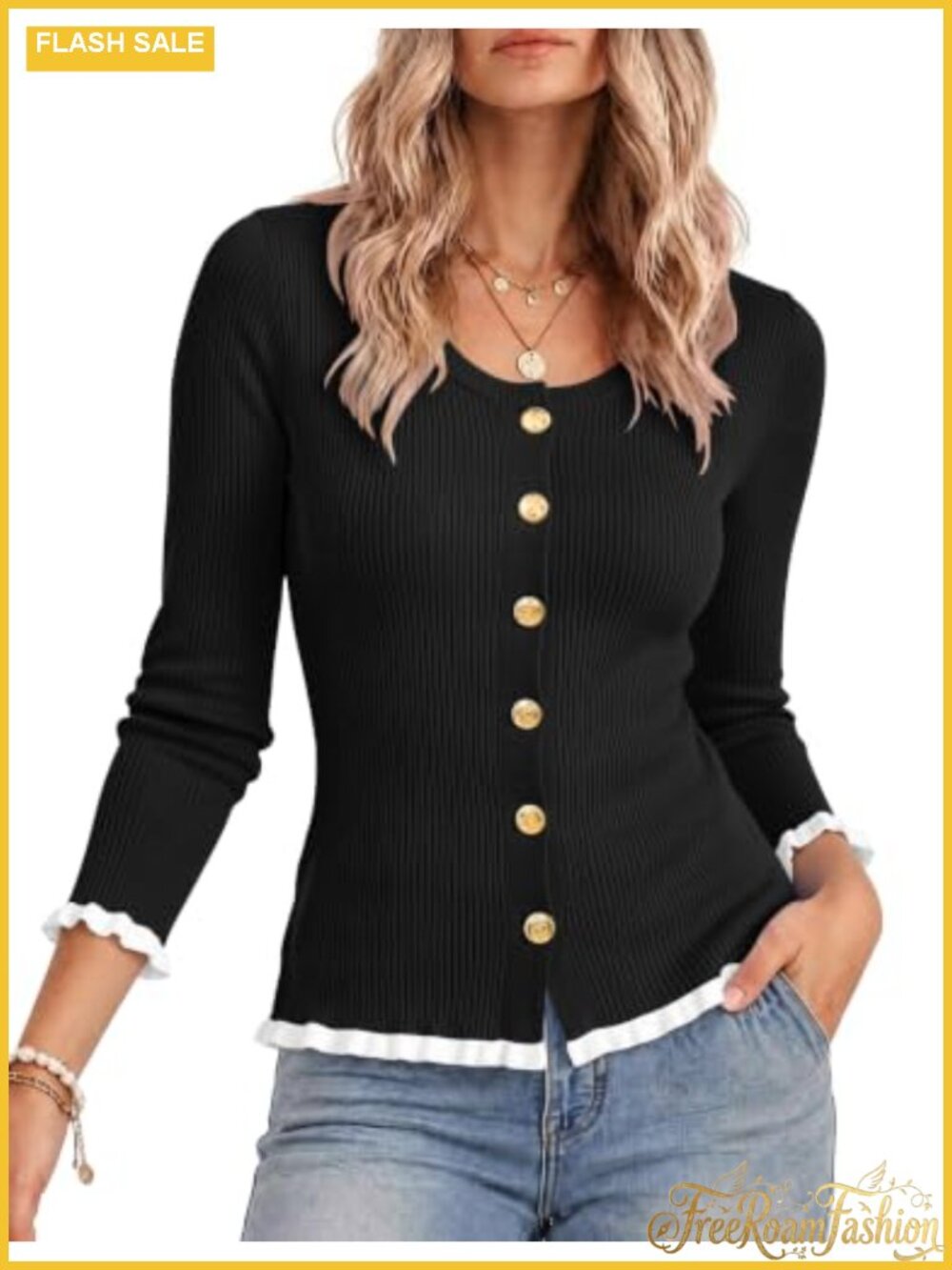 LUYAA Ruffle Cardigan Lightweight Long Sleeve Button Women